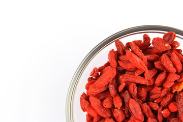 dried goji berries in a small glass bowl