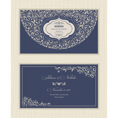 Set of vintage Wedding Invitation card with Mandala pattern. The front and rear side. Beautiful Victorian ornament. Frame with floral elements. Vector illustration.