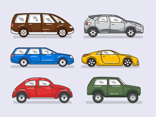 Car icons set in flat style