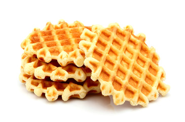 Round Belgian waffles isolated.