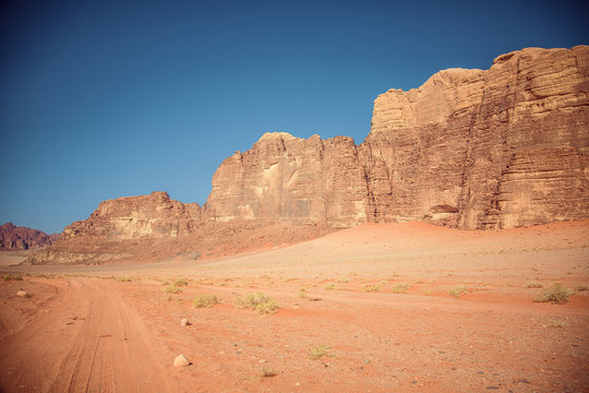 amazing mountains in desert of Wadi Rum, Petra, Jordan.