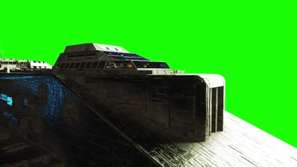 Futuristic space ship. realistic metal surface ship, displacement and normal map. Green screen footage.