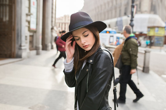 Young stylish woman in the street