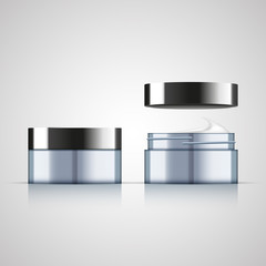 Set of open and closed cream jar, realistic design, vector illustration