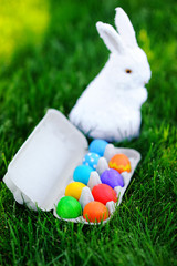 Close up photo of Colorful Easter eggs