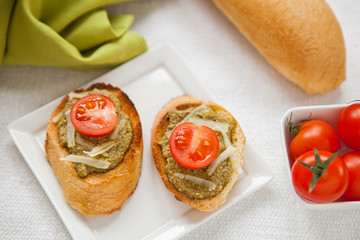 Fresh homemade antipasto Bruschetta