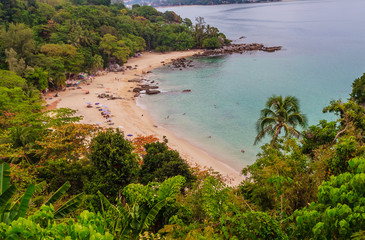Beautiful seascape view of small and private beach among Kamala beach and Kalim Beach at Kathu District, Phuket, Thailand