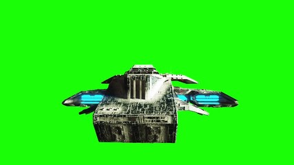 Futuristic space ship. realistic metal surface ship, displacement and normal map. Green screen footage.