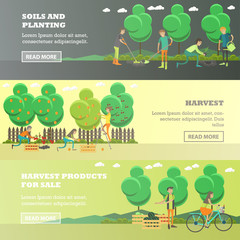 Vector set of gardening concept horizontal banners in flat style.