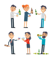 Drunk People with Alcohol Flat Vectors Set 