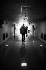 Human silhouette in the corridor