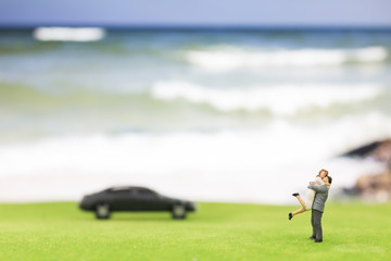 Miniature couple on the beach