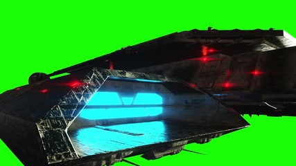 Futuristic space ship. realistic metal surface ship, displacement and normal map. Green screen footage.