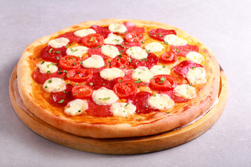Sausage salami and mozzarella pizza