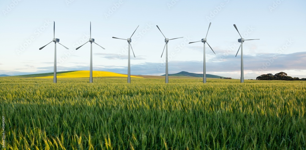 Poster composite image of digital composite image of wind turbines
