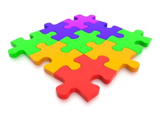 3D rendered Jigsaw Puzzle concept, depicting teamwork and connection