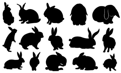 Easter bunny silhouette set isolated on white