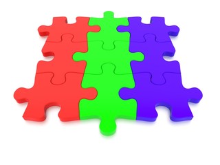 3D rendered Jigsaw Puzzle concept, depicting teamwork and connection