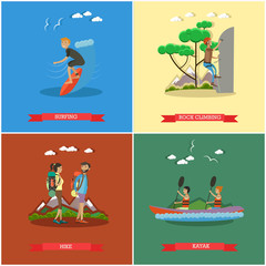 Vector set of summer outdoor activities concept posters, flat design