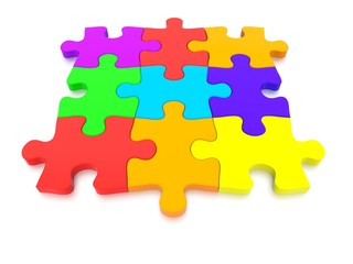 3D rendered Jigsaw Puzzle concept, depicting teamwork and connection