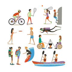 Vector set of characters, summer outdoor activities concept design elements
