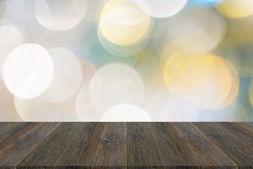 Abstract bokeh of light with wood terrace