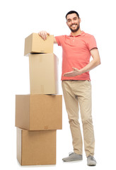happy man with cardboard boxes