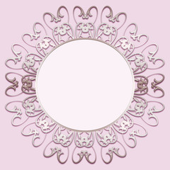 Vintage border frame on rose background. greeting card