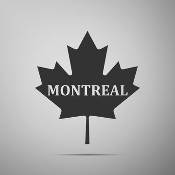 Canadian maple leaf with city name Montreal flat icon on grey background. Vector Illustration