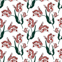 Panele Szklane Podświetlane  Wzór z tulipanami. Bezszwowy wektor kwiatowy nadruk. Tekstura tekstylna wiosna