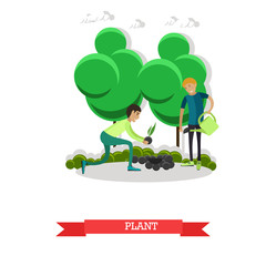 Planting, gardening concept vector illustration in flat style.