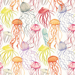 Fototapeta na wymiar Watercolor jellyfish pattern