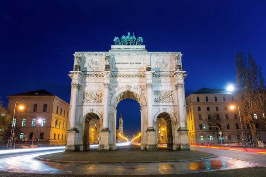 Munich, Germany -  Victory Gate at Night