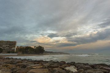 Temporal en playa de Benicassim (Castellón, España).
