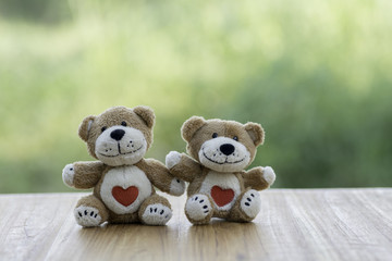 Couple Teddy Bears on the wooden floor.
