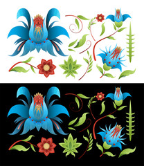 Painting set of elements Flowers and leaves