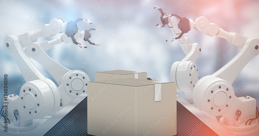 Poster composite image of high angle view of robot hand 3d