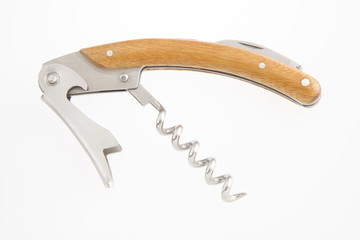Wine corkscrew on white background