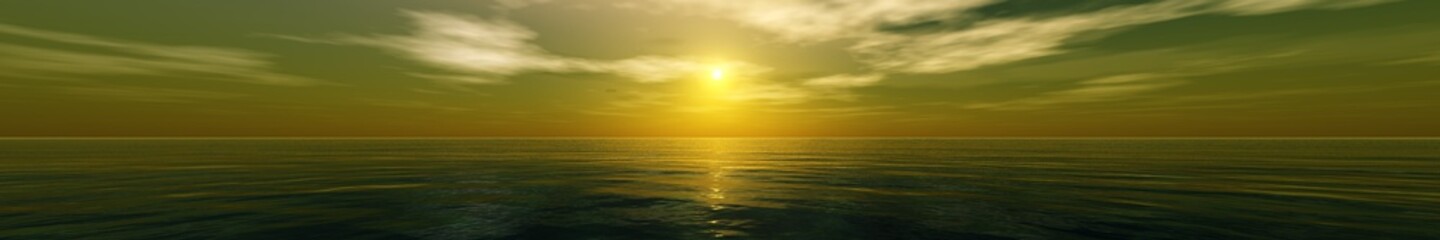 Naklejka na ściany i meble Beautiful sea sunset, panoramic ocean sunrise 