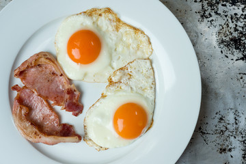 Bacon and Eggs in Plate with Copy Space