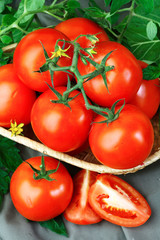 Many red cherry fresh tomatoes