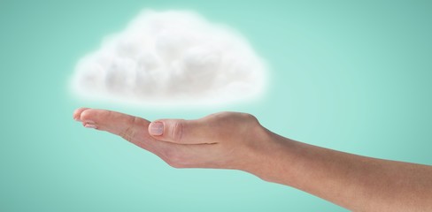 Composite image of cropped image of woman hand 3d