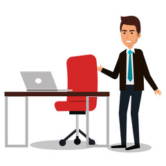 businessman working in computer vector illustration design