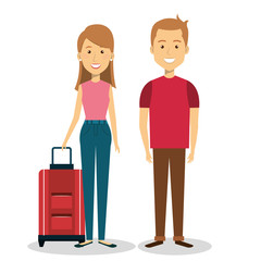 travelers group with suitcases avatars vector illustration design