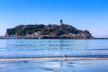 The Enoshima and Koshigoe coast. Located in Kamakura, Kanagawa Prefecture Japan.
