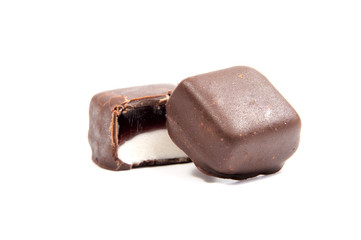 Chocolate candy with  isolated on white background.
