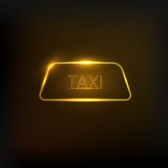 Taxi car roof sign on a black background. Neon public transport design. Vector illustration. 