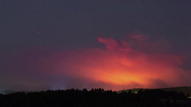 Black Hills Forest Fire Orange Thunderstorm at Night