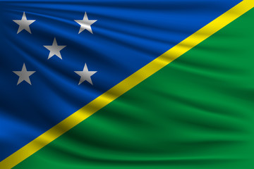 The national flag of Solomon islands. The symbol of the state on wavy silk fabric. Realistic vector illustration.