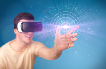 Man wearing virtual reality goggles